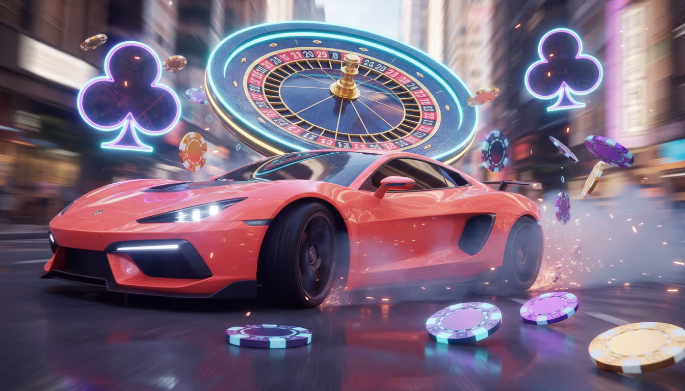 High-speed drifting car mirroring casino slot spin excitement
